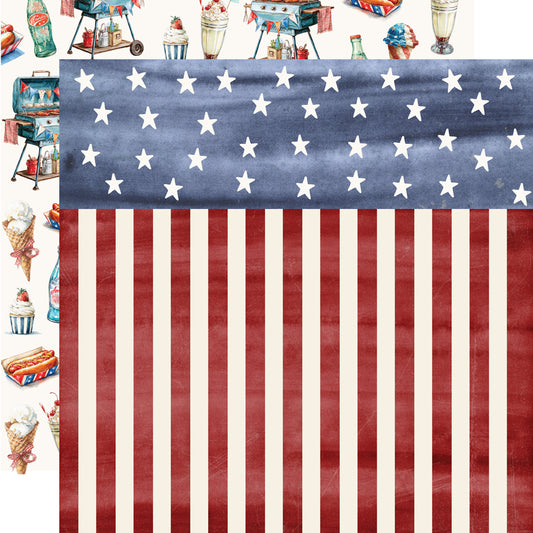 Simple Stories - Simple Vintage Land Of The Free Collection - 12 x 12 Double Sided Paper - Stars And Stripes