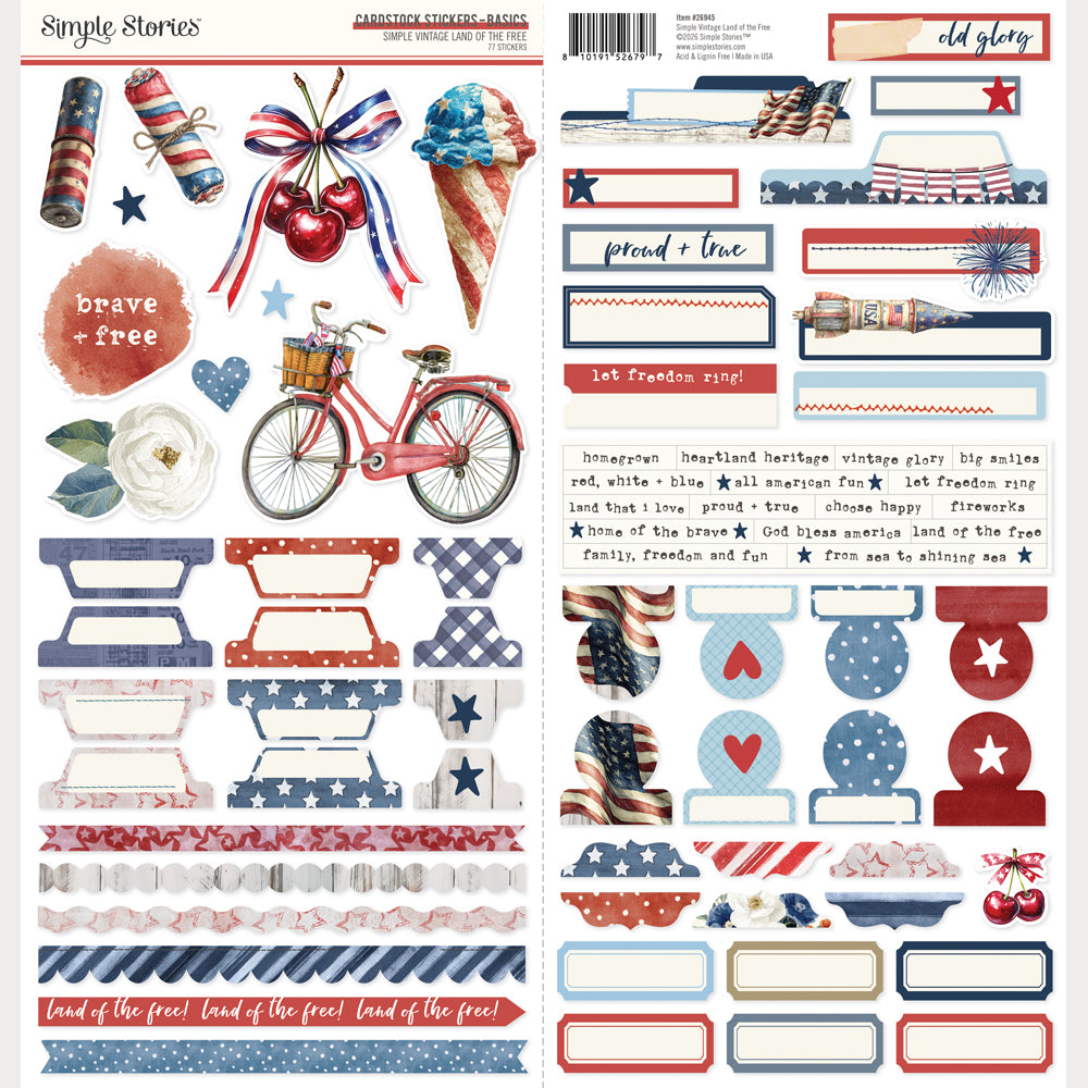 Simple Stories - Simple Vintage Land Of The Free Collection - Cardstock Stickers - Basics