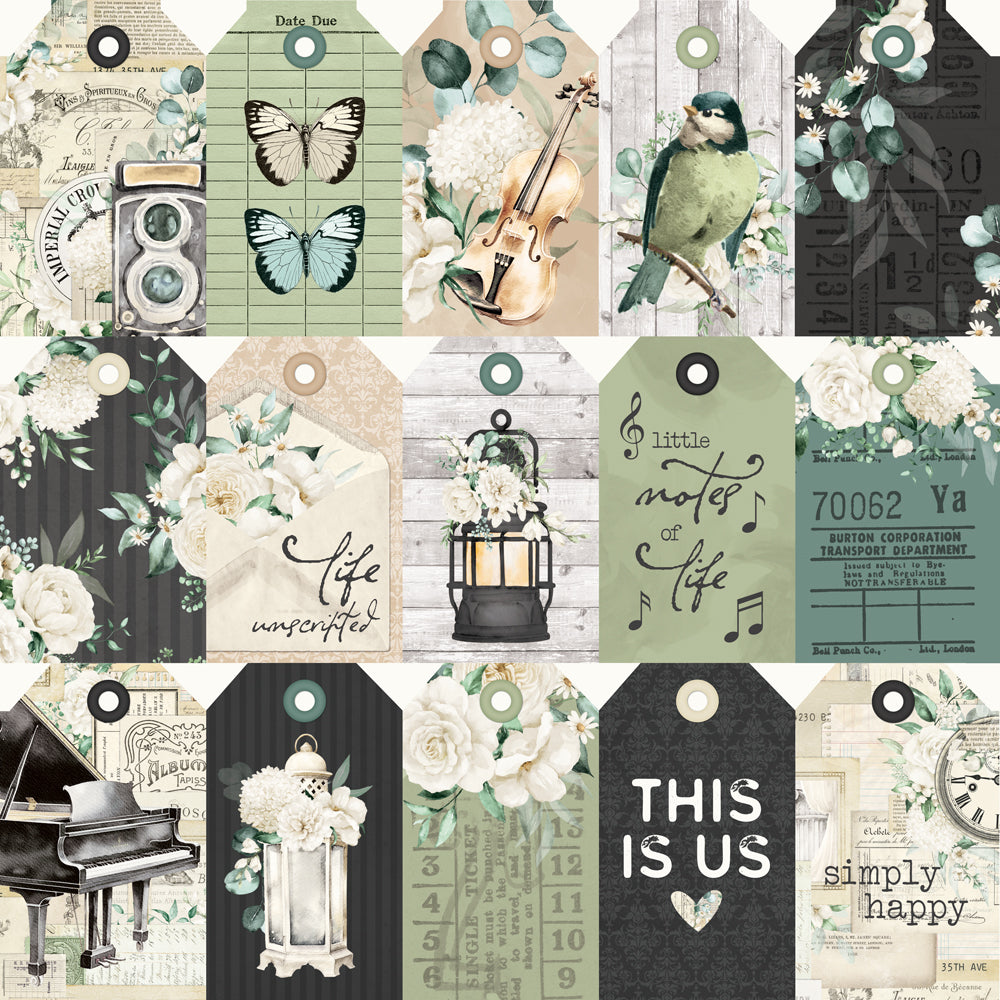 Simple Stories - Simple Vintage Timeless Harmony Collection - 12 x 12 Double Sided Paper - Tag Elements