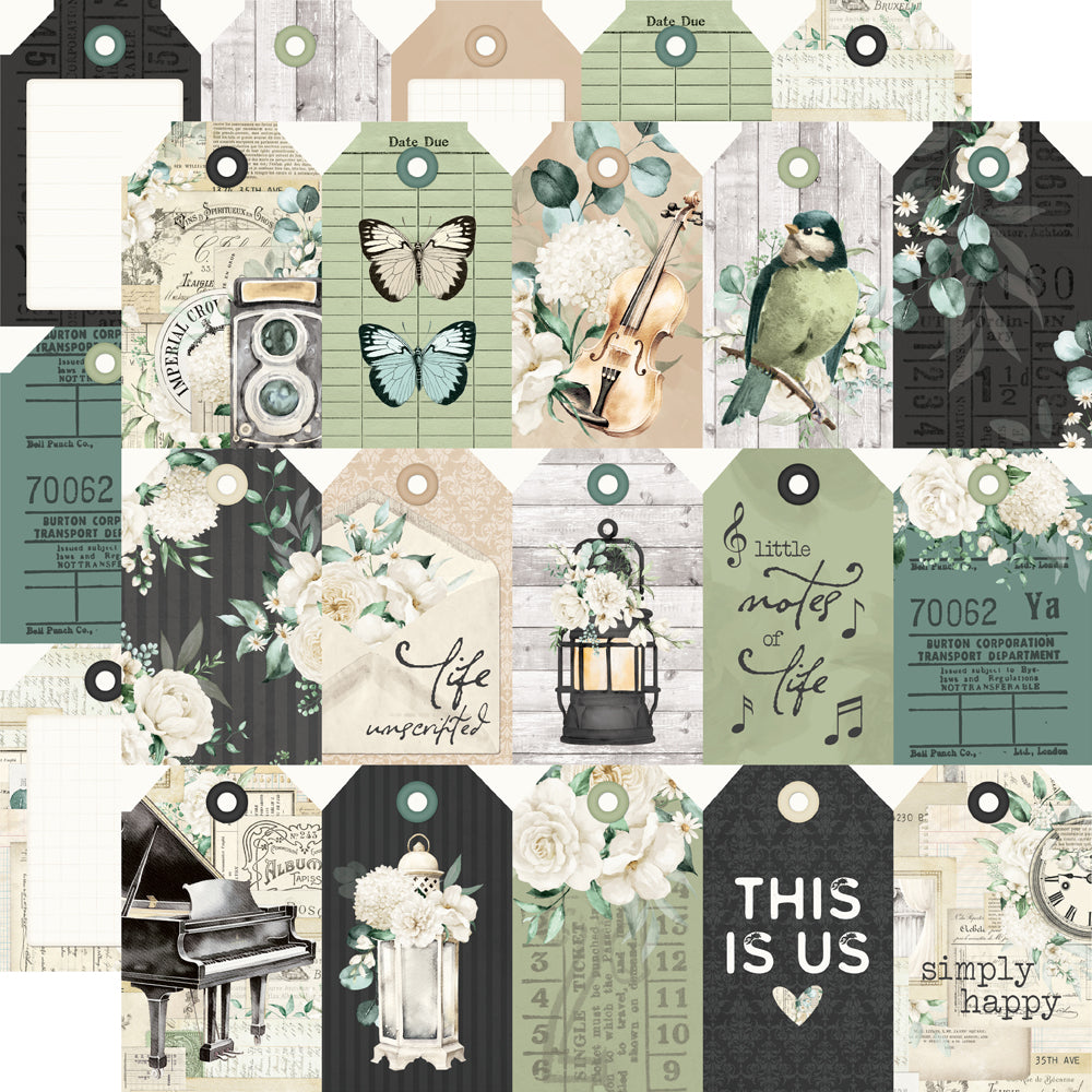Simple Stories - Simple Vintage Timeless Harmony Collection - 12 x 12 Double Sided Paper - Tag Elements