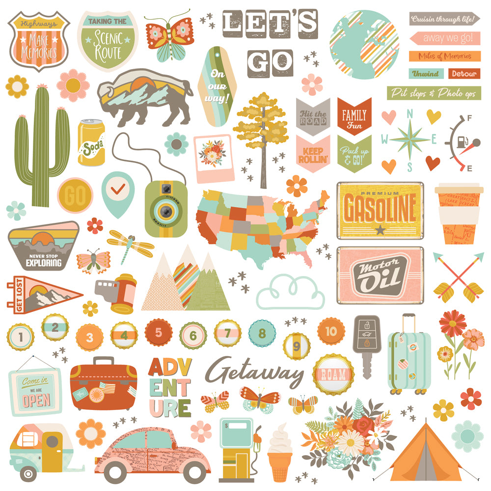 Simple Stories - Open Road Collection - Chipboard Pieces