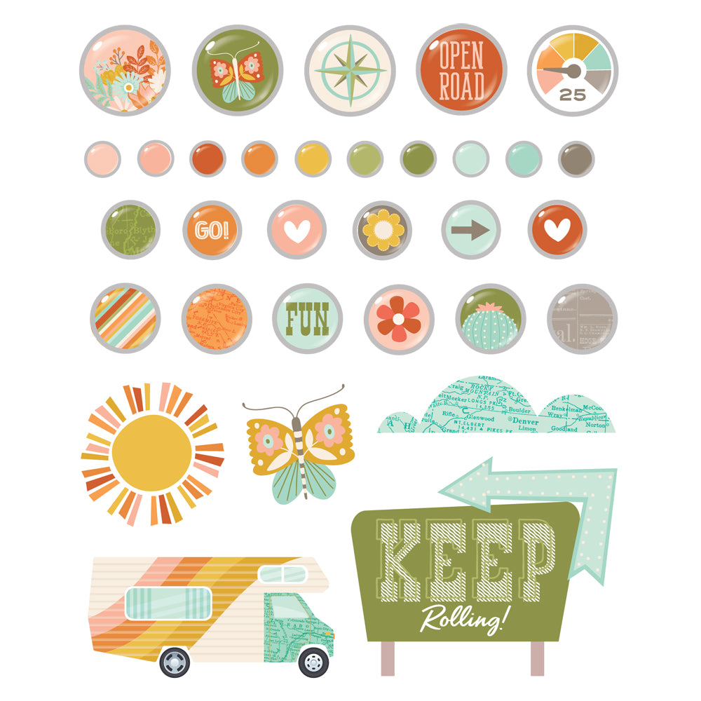Simple Stories - Open Road Collection - Self Adhesive Decorative Brads