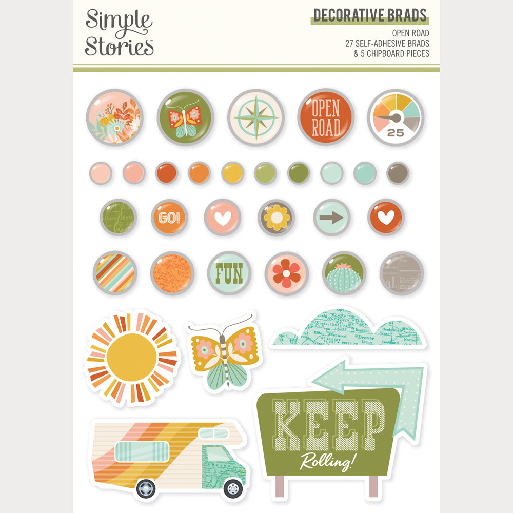 Simple Stories - Open Road Collection - Self Adhesive Decorative Brads