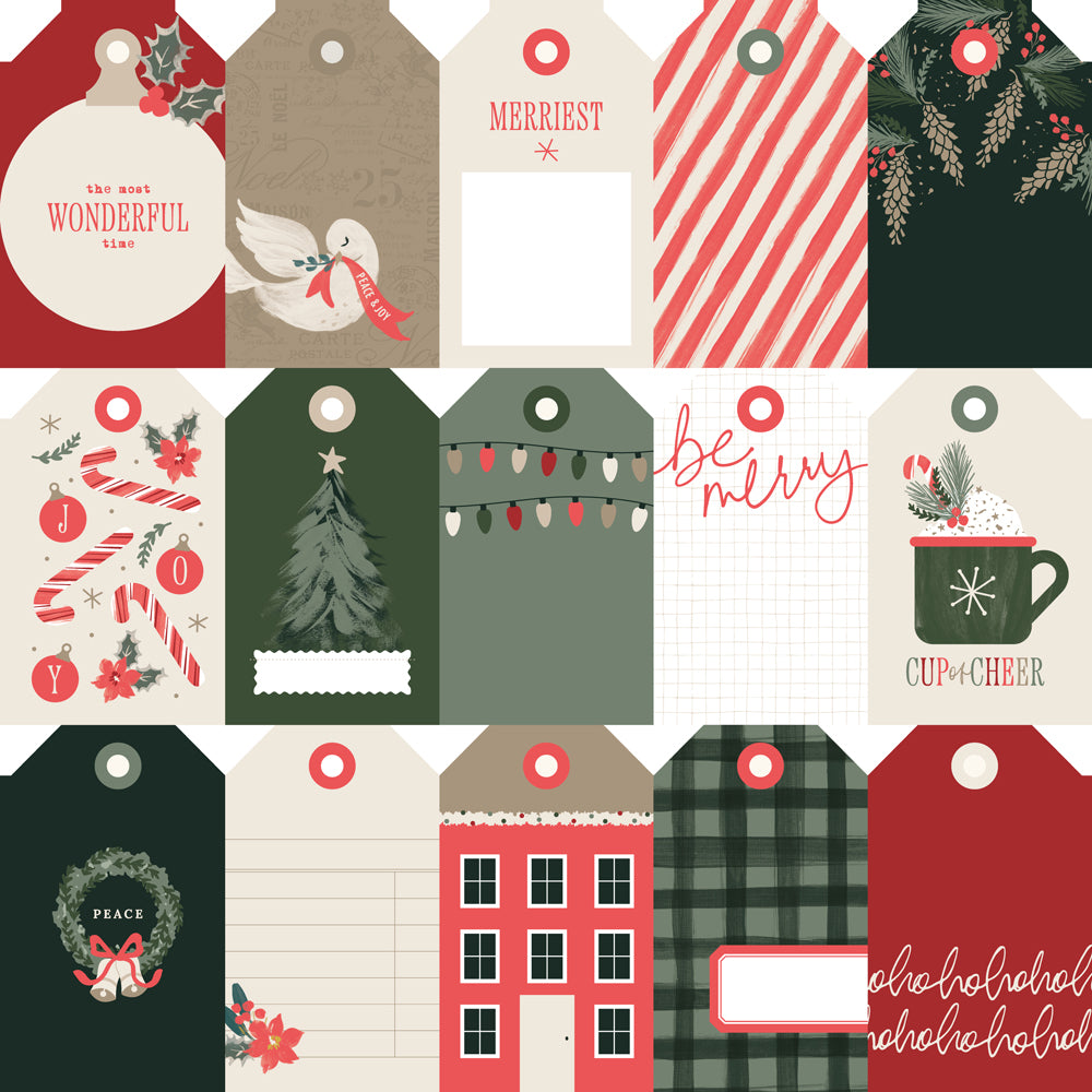 Simple Stories - Mistletoe & Holly Collection - 12 x 12 Double Sided Paper - Tag Elements