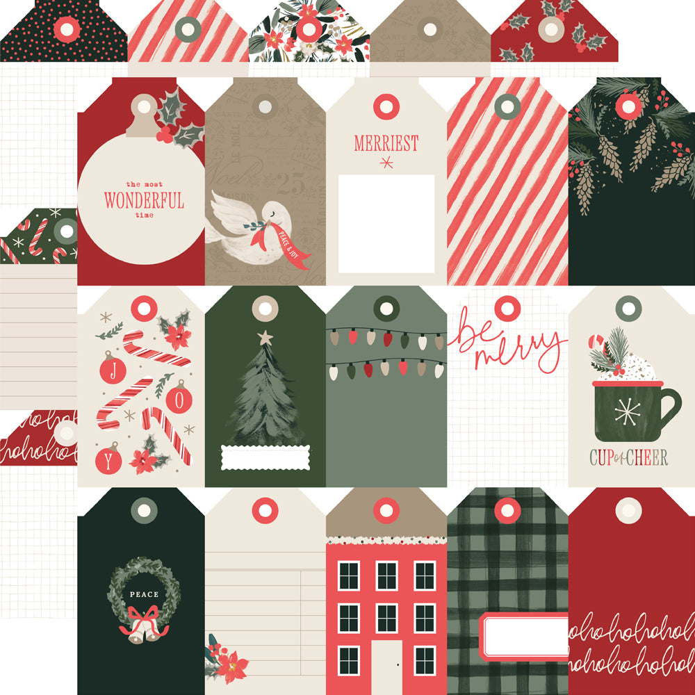 Simple Stories - Mistletoe & Holly Collection - 12 x 12 Double Sided Paper - Tag Elements