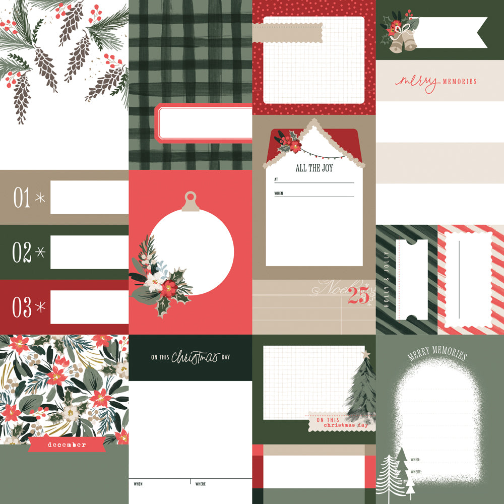 Simple Stories - Mistletoe & Holly Collection - 12 x 12 Double Sided Paper - Journal Elements