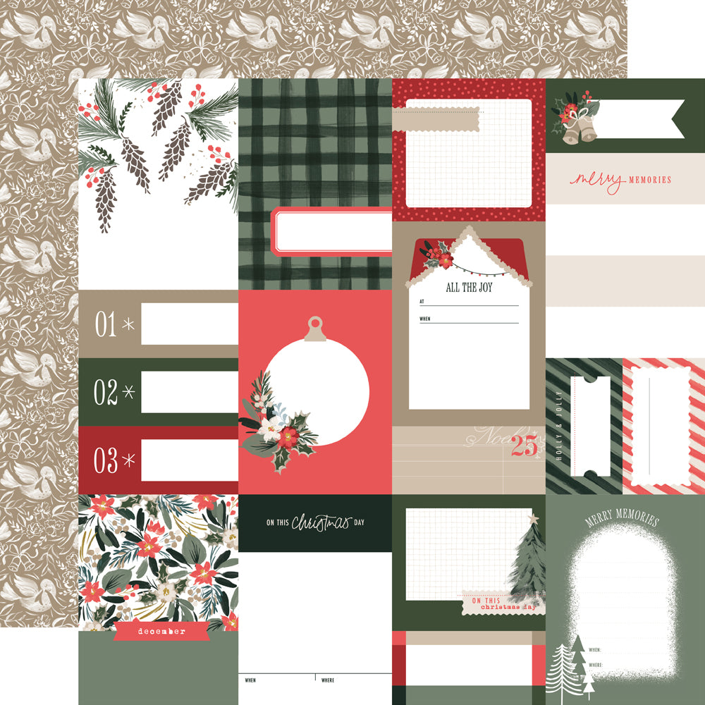 Simple Stories - Mistletoe & Holly Collection - 12 x 12 Double Sided Paper - Journal Elements