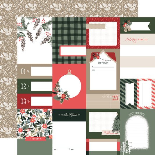 Simple Stories - Mistletoe & Holly Collection - 12 x 12 Double Sided Paper - Journal Elements