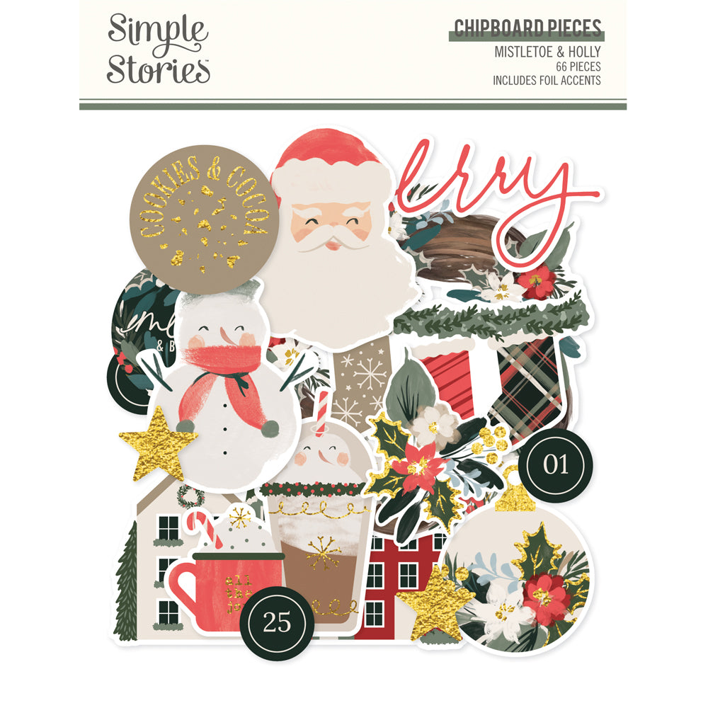 Simple Stories - Mistletoe & Holly Collection - Chipboard Pieces