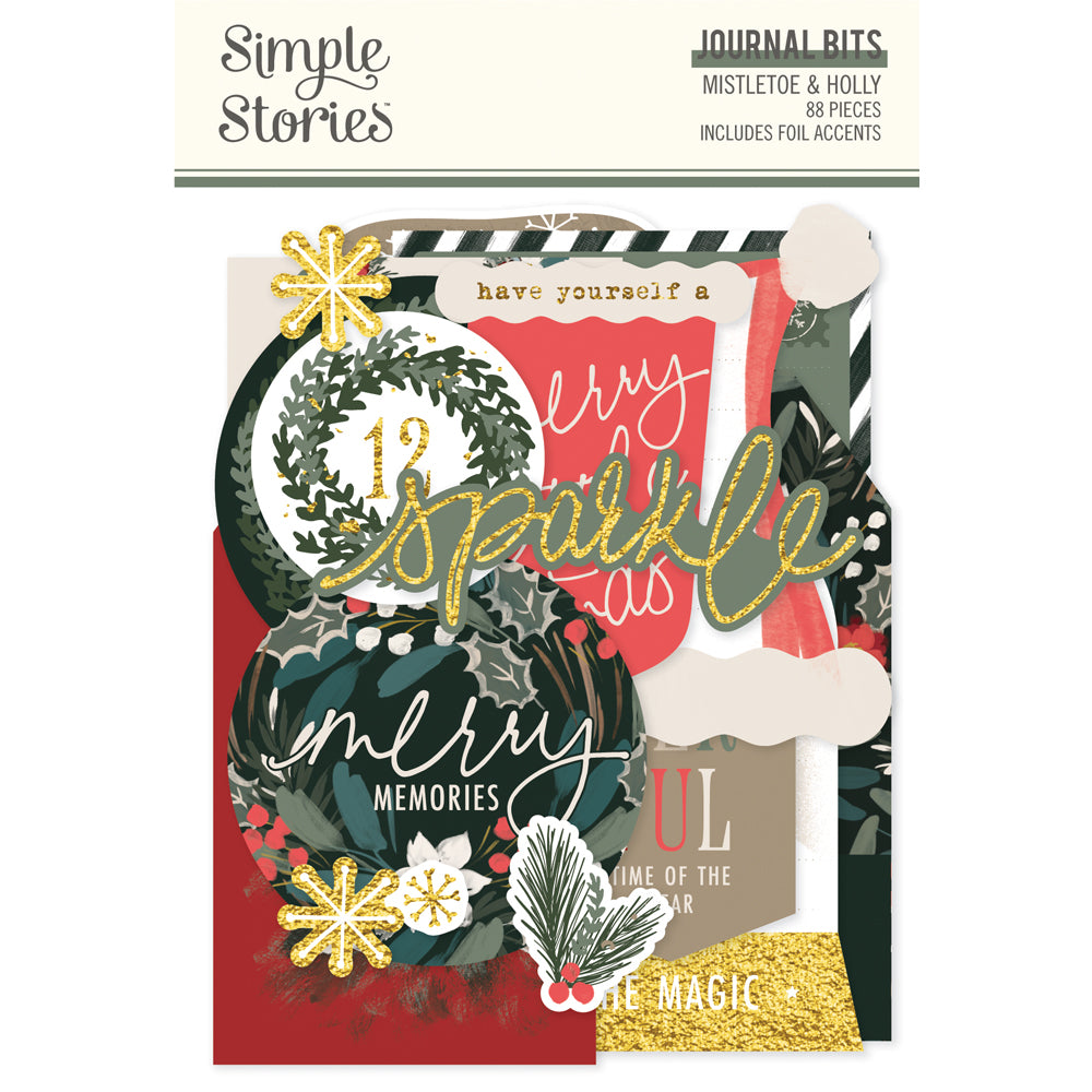 Simple Stories - Mistletoe & Holly Collection - Ephemera - Journal Bits And Pieces