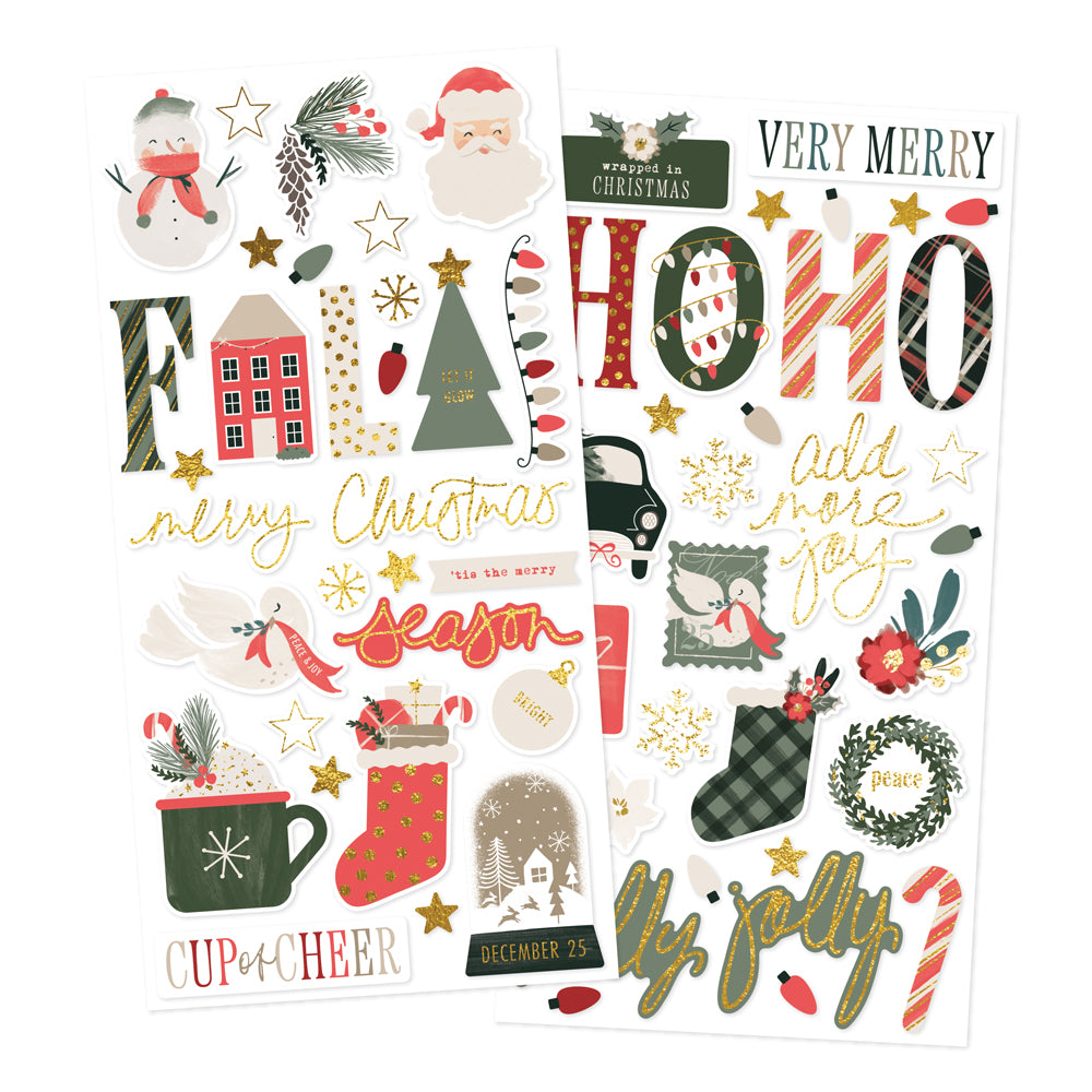Collection of Christmas themed foam stickers; Simple Stories Mistletoe and Holly Collection