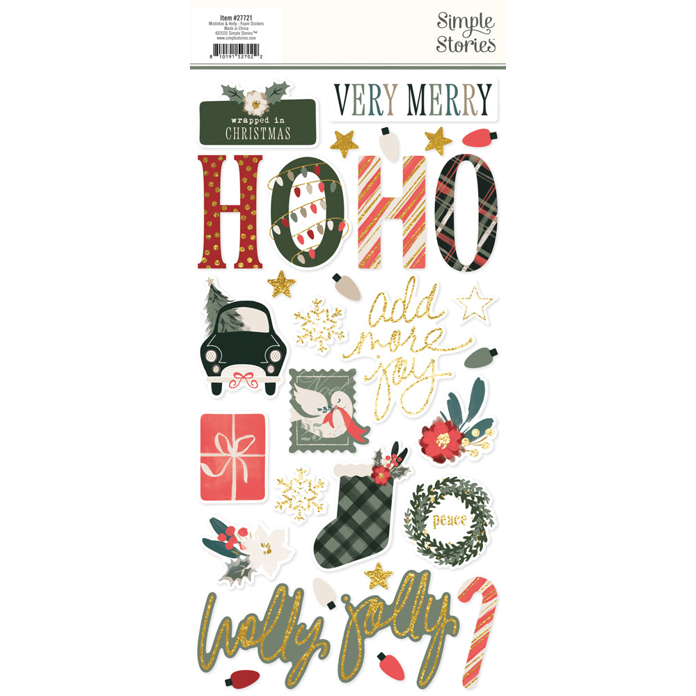 Collection of Christmas-themed stickers with decorative elements on a white background