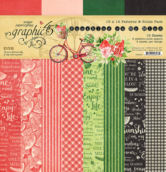 Graphic 45 - Sunshine On My Mind Collection - 12 x 12 Collection Pack - Patterns And Solids