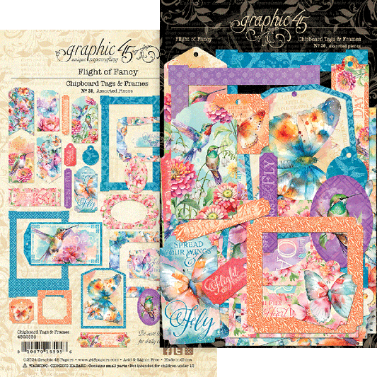 Graphic 45 Flight of Fancy Chipboard Tags & Frames