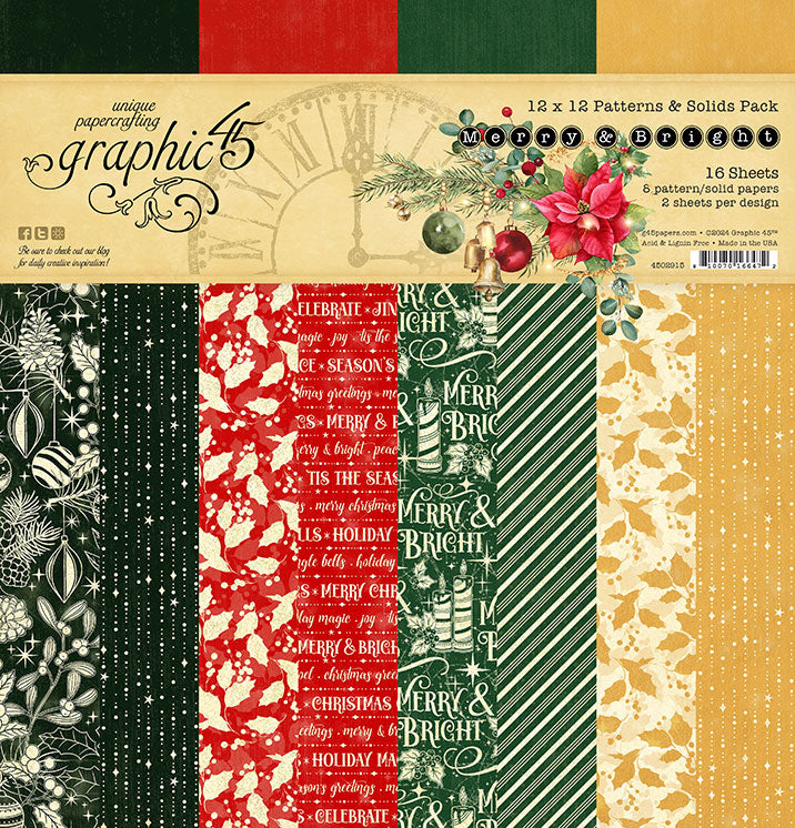 Graphic 45 - Merry & Bright Collection - 12 x 12 Patterns And Solids Paper Pack