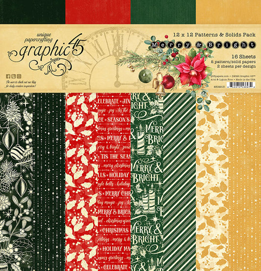 Graphic 45 - Merry & Bright Collection - 12 x 12 Patterns And Solids Paper Pack