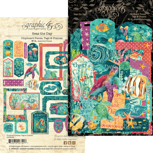 Graphic 45 - Seas The Day Collection - Chipboard Pieces - Tags & Frames