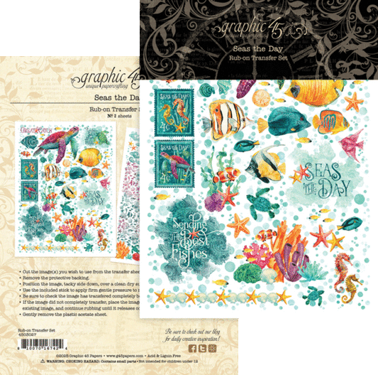 Graphic 45 - Seas The Day Collection - Chipboard Pieces - Rub-On Transfers