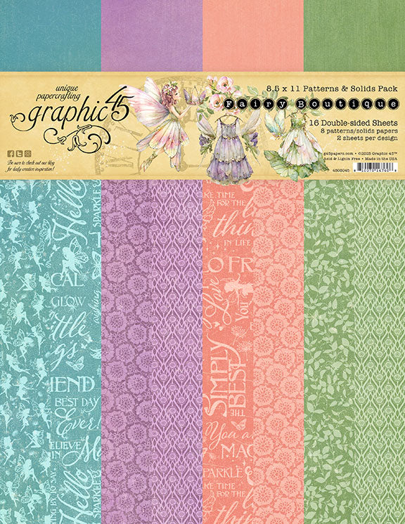 Graphic 45 - Fairy Boutique Collection - 8.5" x 11" Solids & Patterns pack