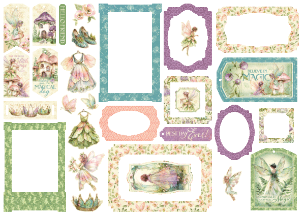 Graphic 45 - Fairy Boutique Collection - Chipboard Pieces Tags & Frames