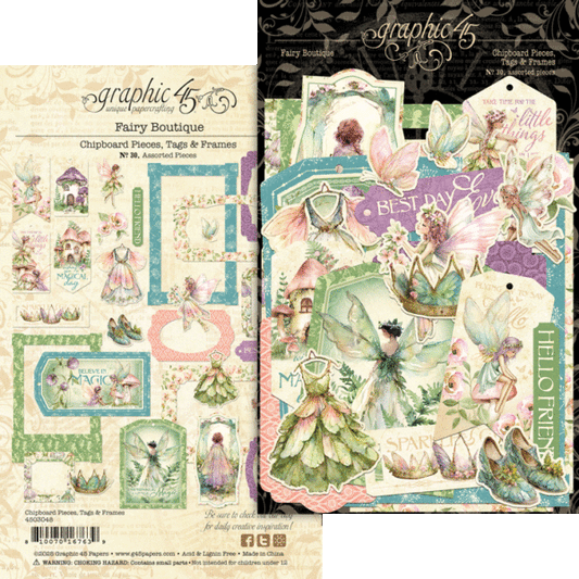Graphic 45 - Fairy Boutique Collection - Chipboard Pieces Tags & Frames