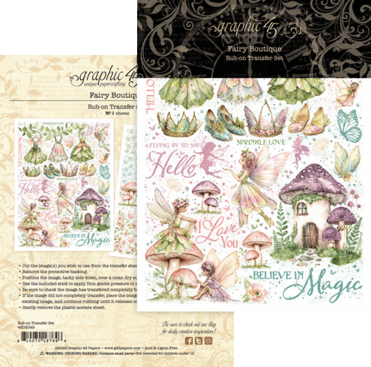 Graphic 45 - Fairy Boutique Collection - Rub-On Transfers