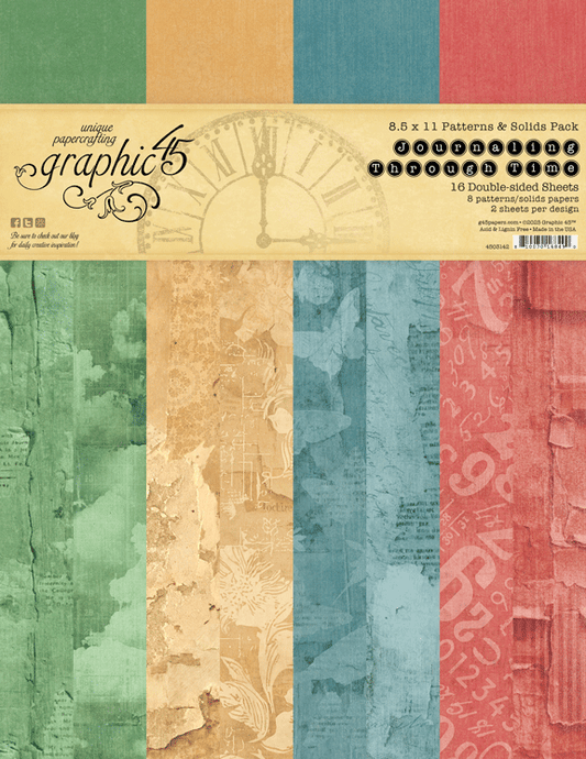 Graphic 45 - Journaling Through Time Collection - 8.5 x 11 Patterns And Solids Pack