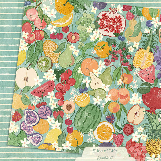 Graphic 45 - Slice Of Life Collection - 12 x 12 Double Sided Paper - Fruit And Floral