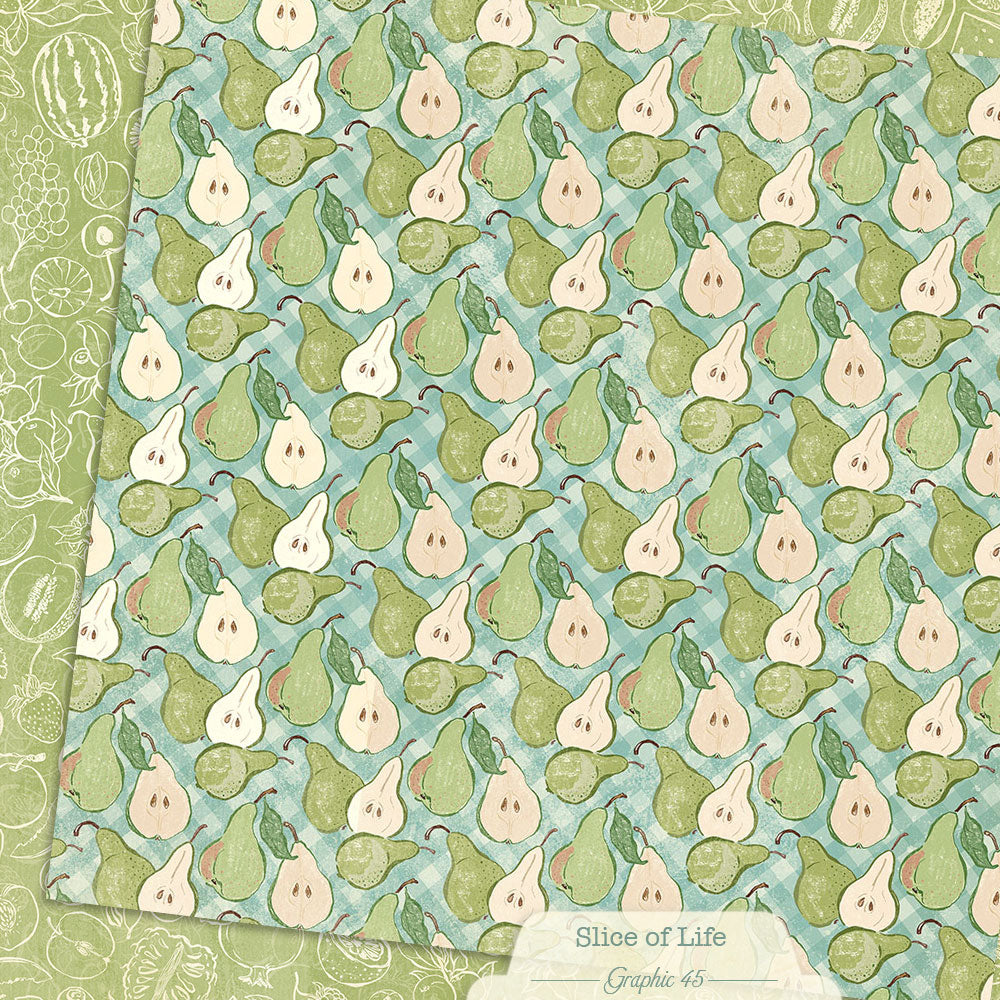 Graphic 45 - Slice Of Life Collection - 12 x 12 Double Sided Paper - Gingham Pears