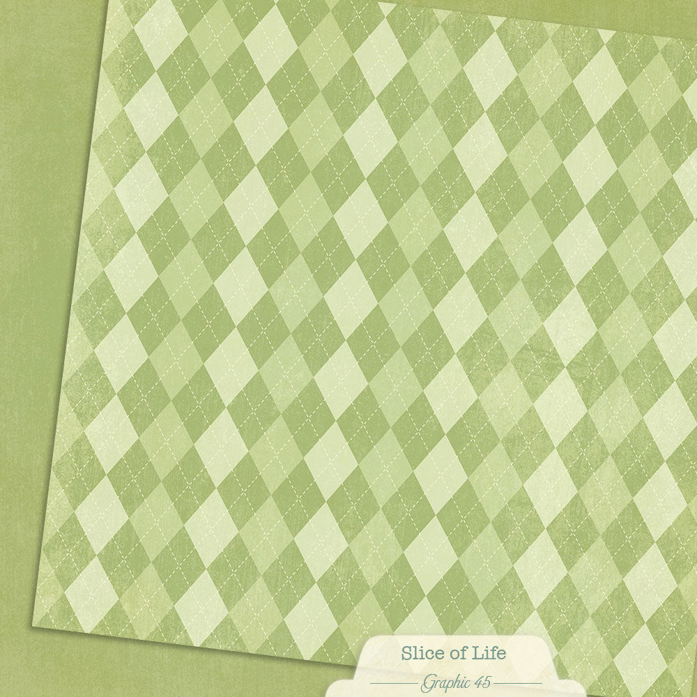 Graphic 45 - Slice Of Life Collection - 12 x 12 Double Sided Paper - Green Apple Patterns And Solids