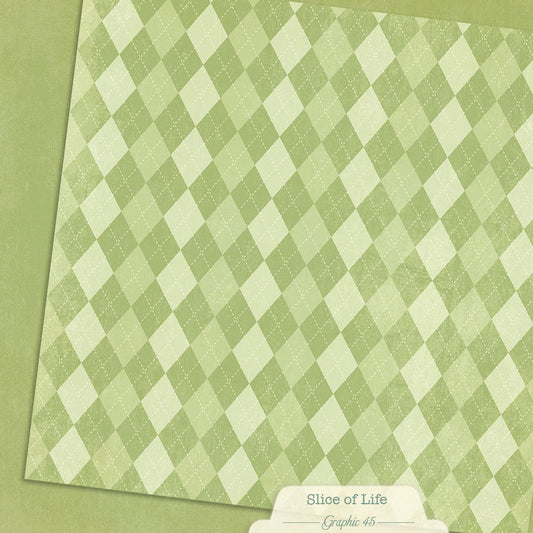 Graphic 45 - Slice Of Life Collection - 12 x 12 Double Sided Paper - Green Apple Patterns And Solids