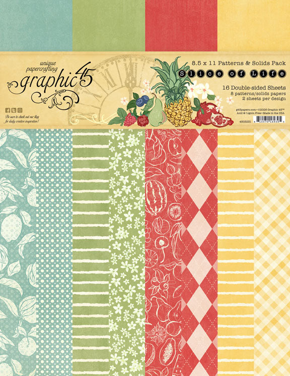 Graphic 45 - Slice Of Life Collection - 8.5 x 11 Patterns And Solids Pack