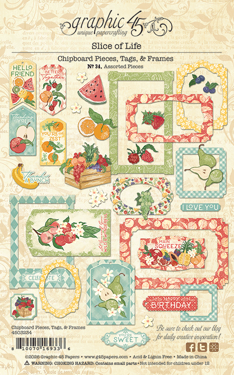 Graphic 45 - Slice Of Life Collection - Chipboard Embellishments - Tags And Frames