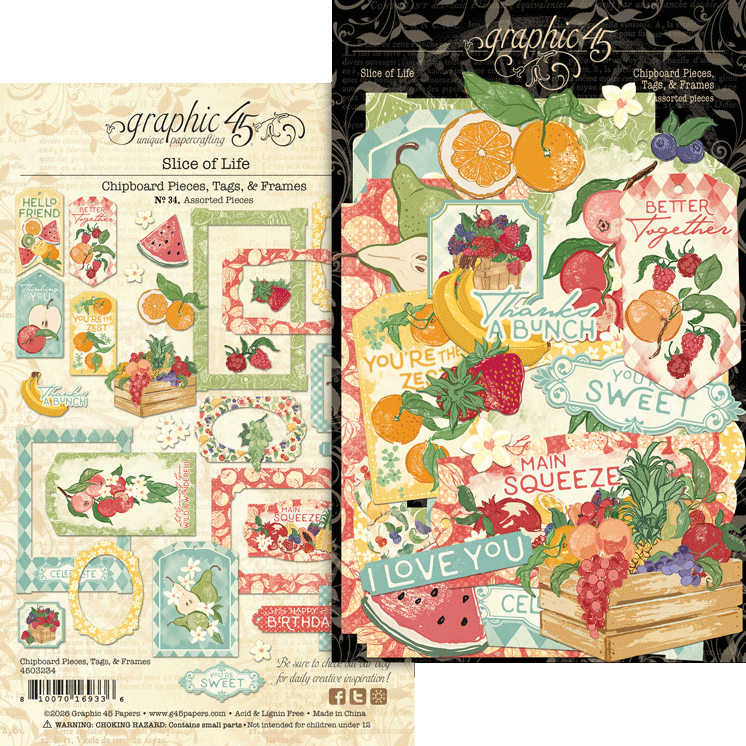 Graphic 45 - Slice Of Life Collection - Chipboard Embellishments - Tags And Frames