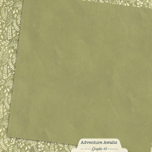 Graphic 45 - Adventure Awaits Collection - 12 x 12 Double-Sided Paper - Fern Green Patterns And Solids
