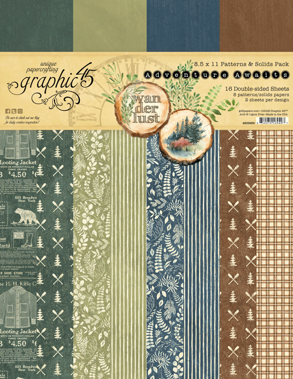 Graphic 45 - Adventure Awaits Collection - 8.5 x 11 Patterns And Solids Pack