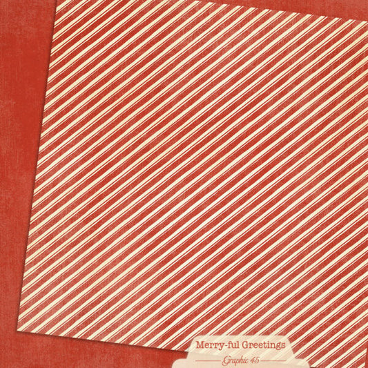 Graphic 45 - Merry-ful Greetings Collection - 12 x 12 Double Sided Paper - Candy Cane Red Patterns And Solids