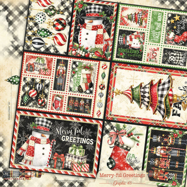 Graphic 45 - Merry-ful Greetings Collection - 12 x 12 Double Sided Paper - Journaling Cut-Apart