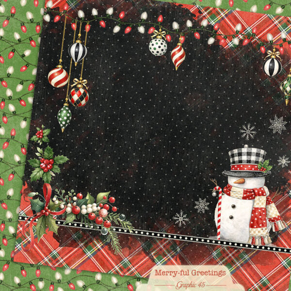 Graphic 45 - Merry-ful Greetings Collection - 12 x 12 Double Sided Paper - Snowman Layout