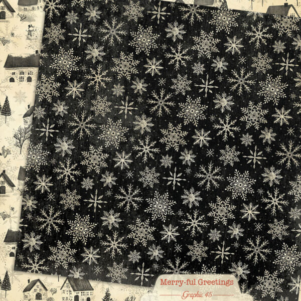 Graphic 45 - Merry-ful Greetings Collection - 12 x 12 Double Sided Paper - Winter Snowflakes