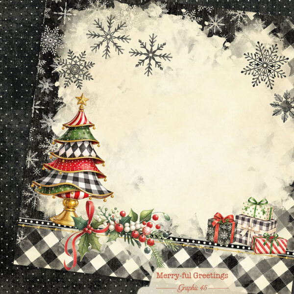 Graphic 45 - Merry-ful Greetings Collection - 12 x 12 Double Sided Paper - Christmas Tree Layout