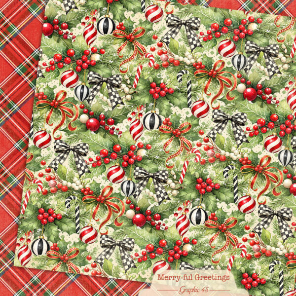 Graphic 45 - Merry-ful Greetings Collection - 12 x 12 Double Sided Paper - Holly And Bows