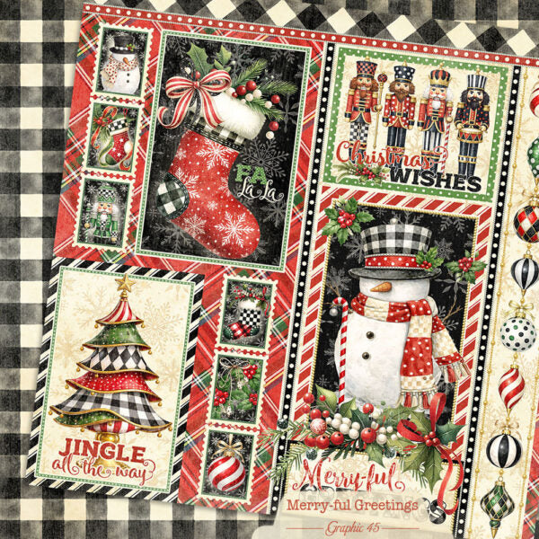 Graphic 45 - Merry-ful Greetings Collection - 12 x 12 Double Sided Paper - Signature Cut-Apart