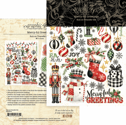 Graphic 45 - Merry-ful Greetings Collection - Rub-On Transfers