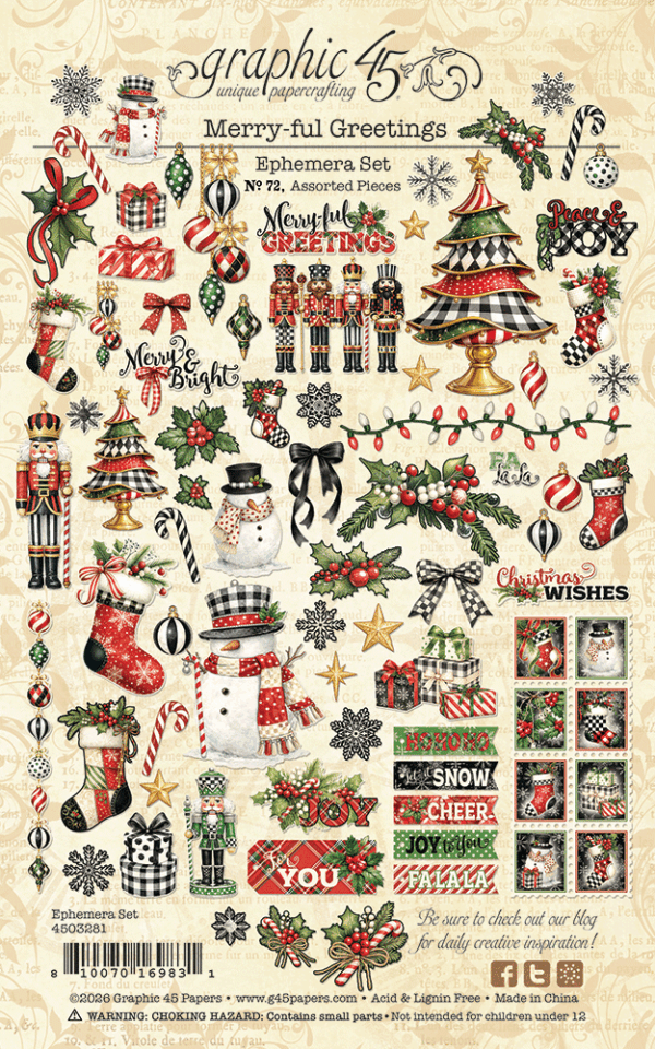 Graphic 45 - Merry-ful Greetings Collection - Ephemera Set