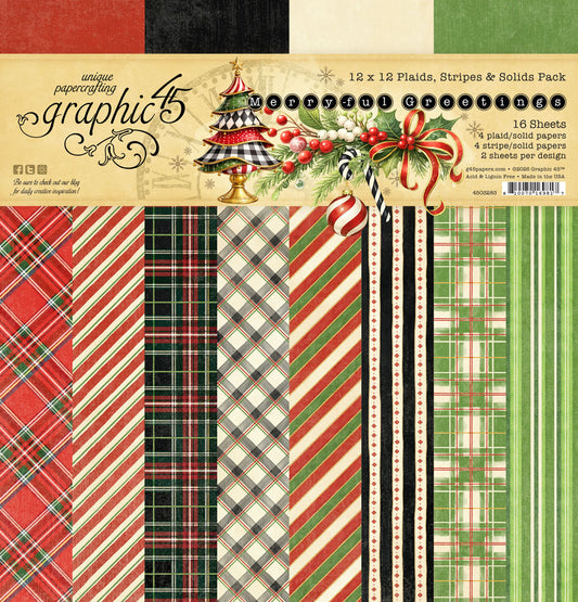 Graphic 45 - Merry-ful Greetings Collection - 12 x 12 Plaids And Stripes