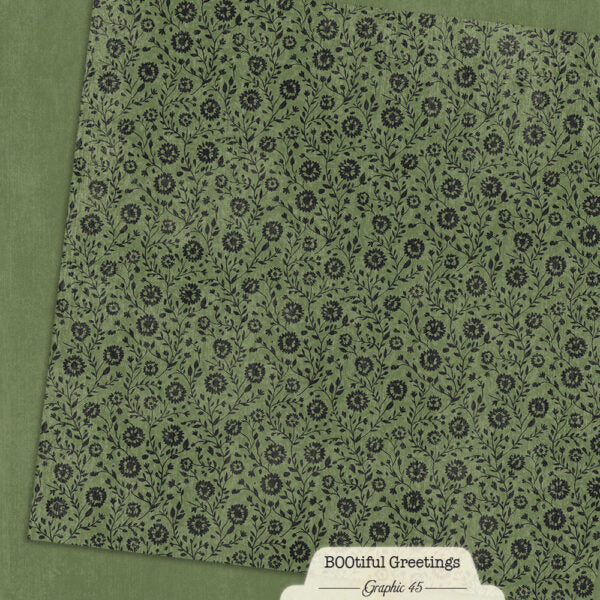 Graphic 45 - BOOtiful Greetings Collection - 12 x 12 Double Sided Paper - Patterns and Solids - Gothic Green