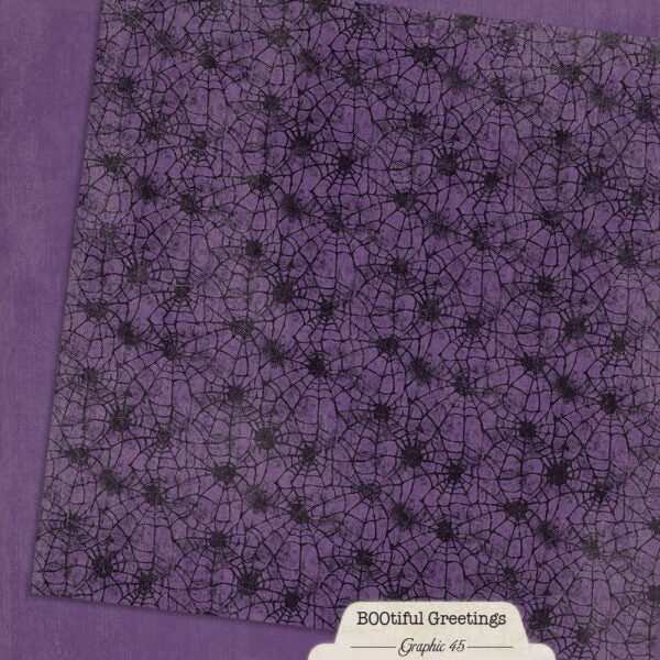 Graphic 45 - BOOtiful Greetings Collection - 12 x 12 Double Sided Paper - Patterns and Solids - Potion Purple
