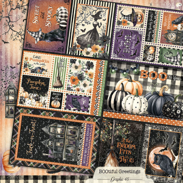Graphic 45 - BOOtiful Greetings Collection - 12 x 12 Double Sided Paper - Journaling Cut-Apart