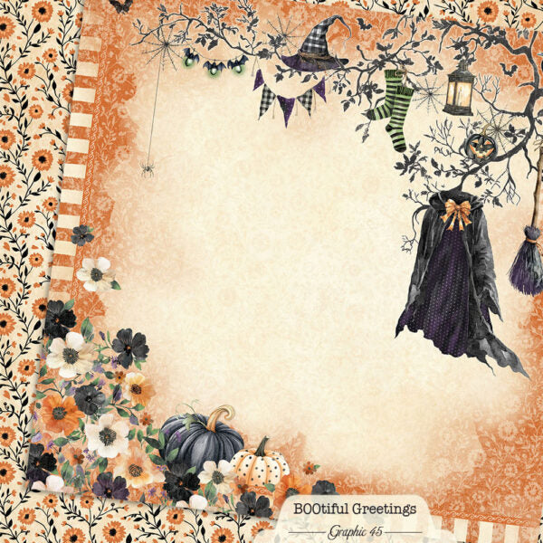 Graphic 45 - BOOtiful Greetings Collection - 12 x 12 Double Sided Paper - Bewitching Layout